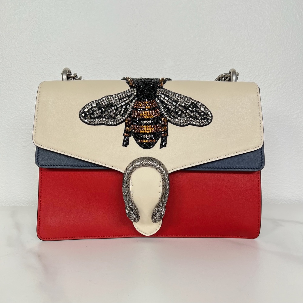 Gucci Dionysus Medium Bee Embroidered Leather Shoulder Bag Multicolor